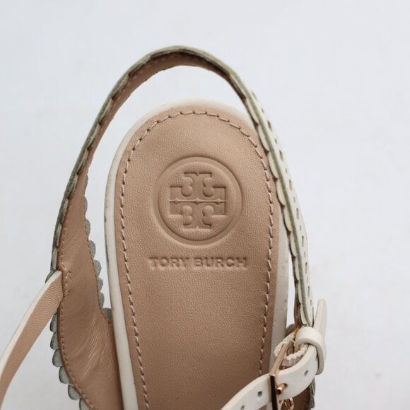 Tory Burch Marguerite Perforated Slingback Heels Women's Size 8.5 Ivory Floral - Picture 10 of 12